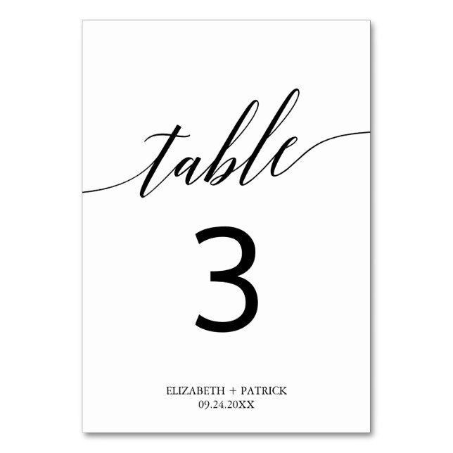 Numéro De Table Élégante calligraphie blanche et noire Numéro de t (Par défaut)