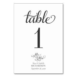 Numéro De Table Élégante calligraphie M. et Mme la Mariage