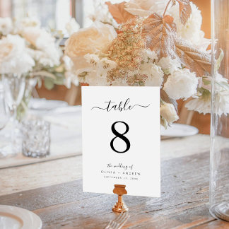 Numéro De Table Élégante calligraphie Mariage couleur blanche et n