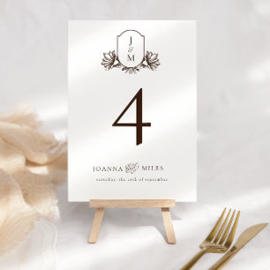 Numéro De Table Élégante calligraphie Monogramme Crest Neutre Brow