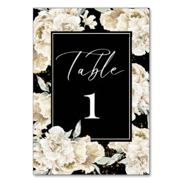 Numéro De Table Élégante calligraphie noire Mariage floral blanc