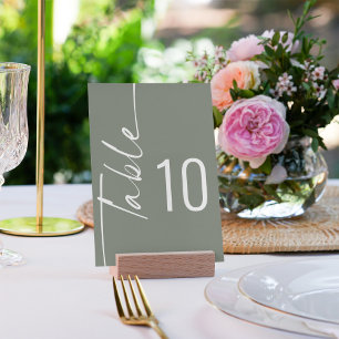 Numéro De Table Élégante calligraphie pivotée Sage Mariage vert