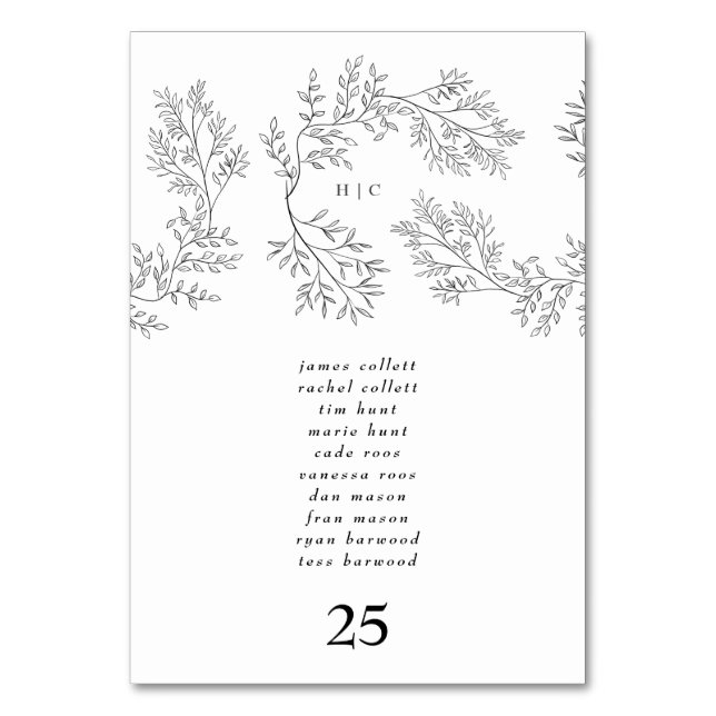 Numéro De Table Élégante couronne florale Wreath Monogramme minima (Dos)