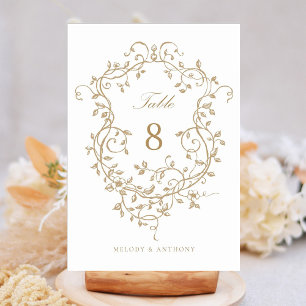 Numéro De Table Élégante crête florale victorienne française or