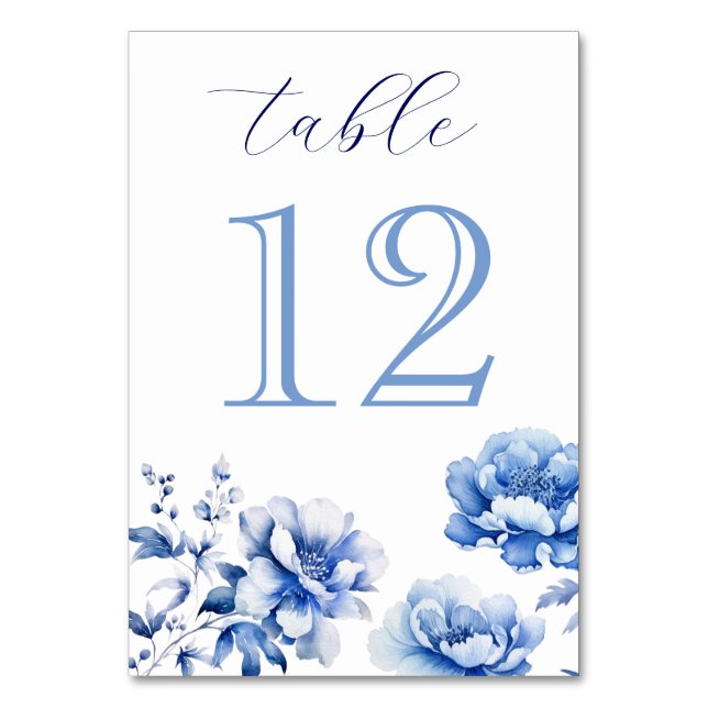 Numéro De Table Elégante Fleurs Bleues Numéro de tableau (Dos)