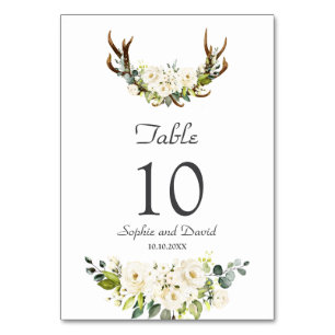 Numéro De Table Élégante Fleurs de crème blanche Mariage Antlers