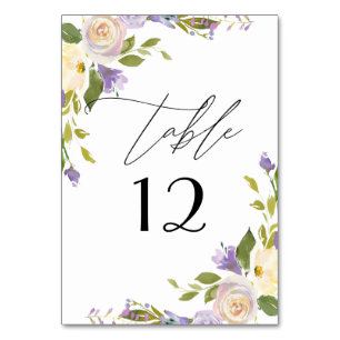 Numéro De Table Élégante florales violettes aquarelle calligraphie