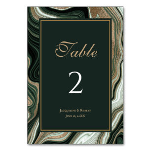 Numéro De Table Élégante Mariage en marbre vert et or