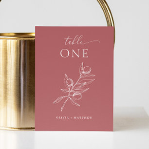 Numéro De Table Elégante olive. Vale rose délicate mariage italien