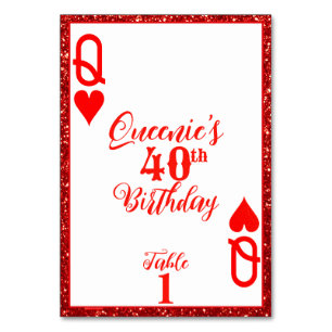 Numéro De Table Elégante Parties scintillant rouge Reine des Coeur