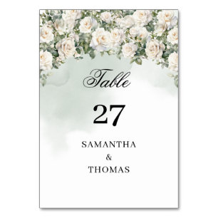 Numéro De Table Elégante Roses Blanches Jardin Floral verdure