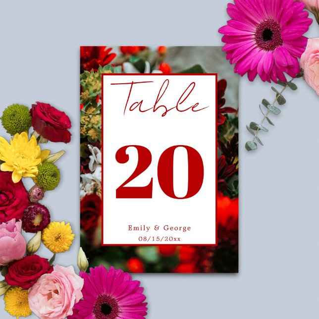 Numéro De Table Élégante roses rouges fleurs fleurs Mariage floral (Créateur téléchargé)