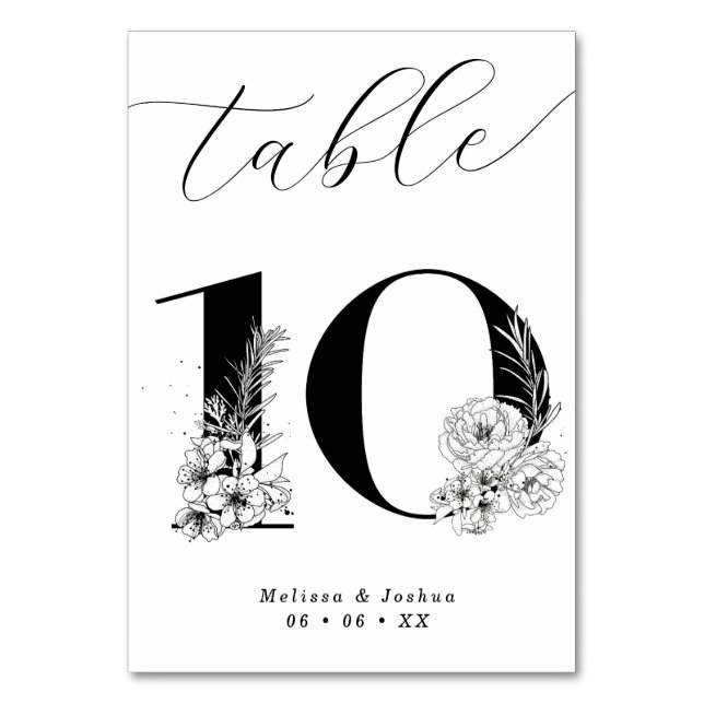 Numéro De Table Élégante table florale noire et blanche 10 (Par défaut)