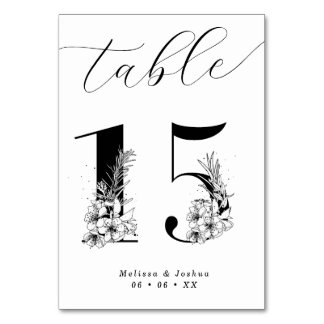Numéro De Table Élégante table florale noire et blanche 15