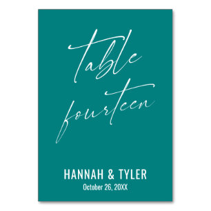 Numéro De Table Élégante Table Salle Teal Quatorze