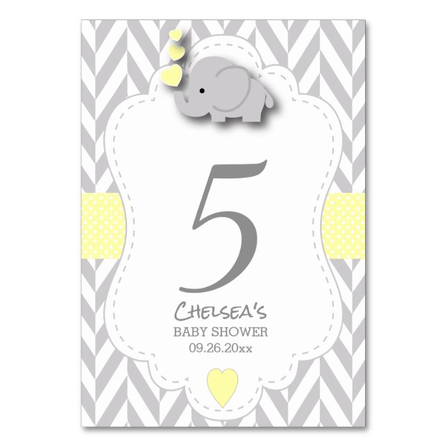 Numéro De Table Eléphant jaune et gris Chevron (Par défaut)