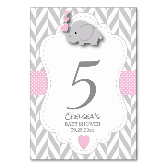 Numéro De Table Eléphant rose et gris Chevron (Par défaut)