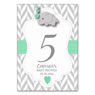 Numéro De Table Elephant vert et gris Chevron