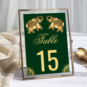 Numéro De Table Eléphants d'ethnie d'or vert Mariage indien