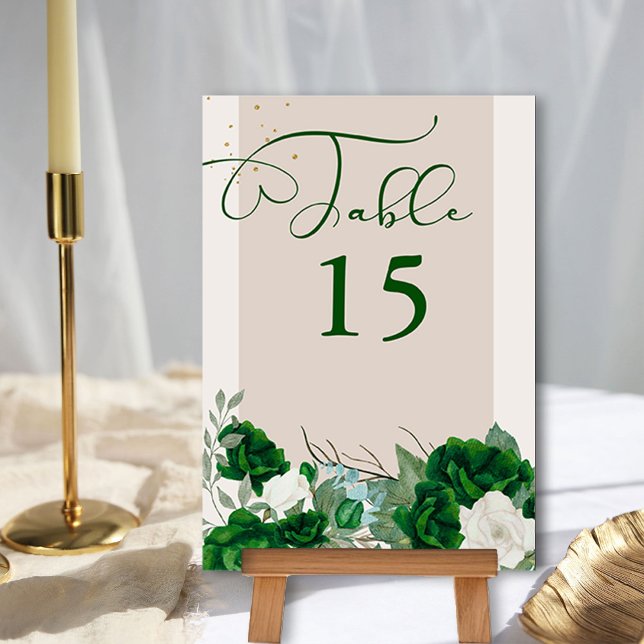 Numéro De Table Emerald Green et ivoire Rose Élégant floral (Floral Table Number from the Royal Rose Emerald Green Quinceanera Collection by Darling & May)