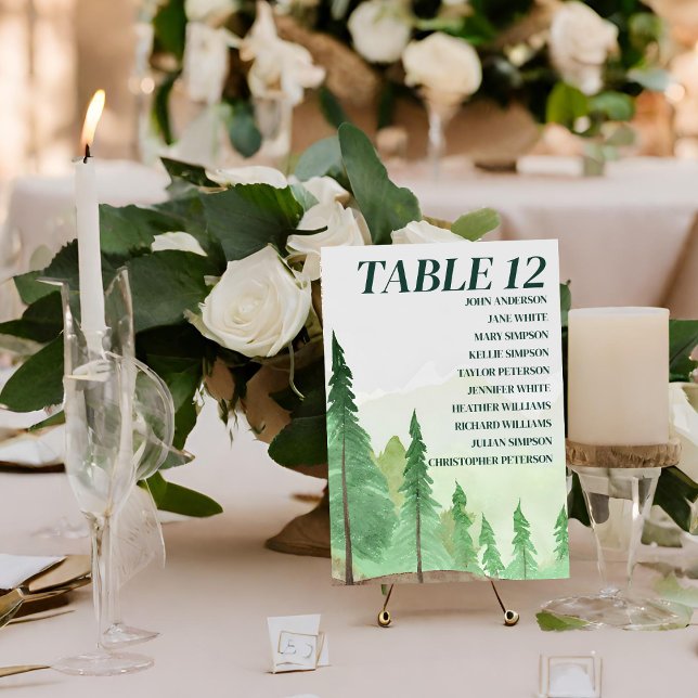 Numéro De Table Emerald Greenery Mountain Pine Rustic Mariage (Créateur téléchargé)