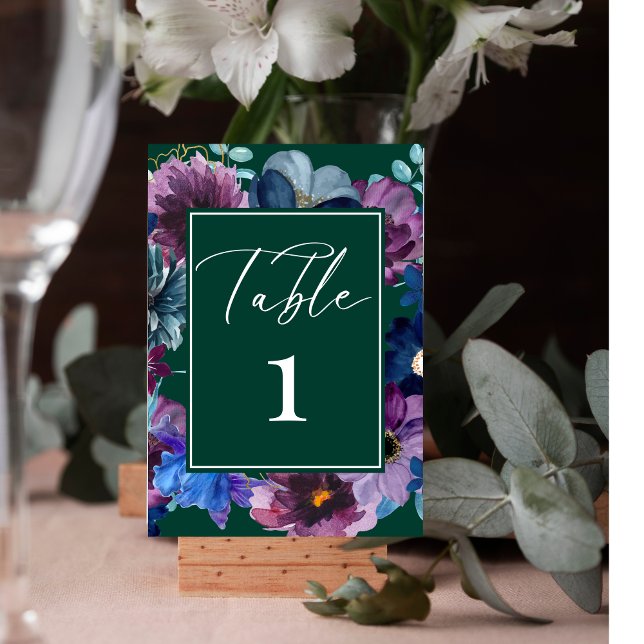 Numéro De Table Émeraude vert aquarelle fleurie Mariage d'hiver (Créateur téléchargé)
