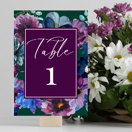 Numéro De Table Émeraude vert aquarelle fleurie Mariage d'hiver