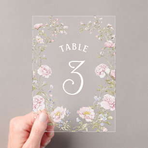 Numéro de table en acrylique avec cadre floral ros