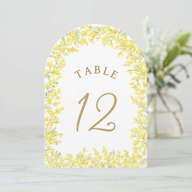 Numéro de table en arche de mimosa (Debout devant)