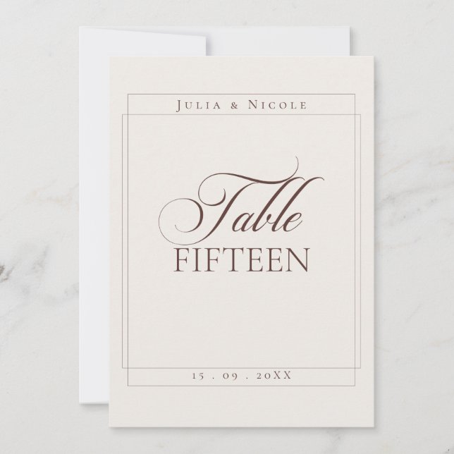 Numéro de table en calligraphie Marron Choco Ivory (Devant)