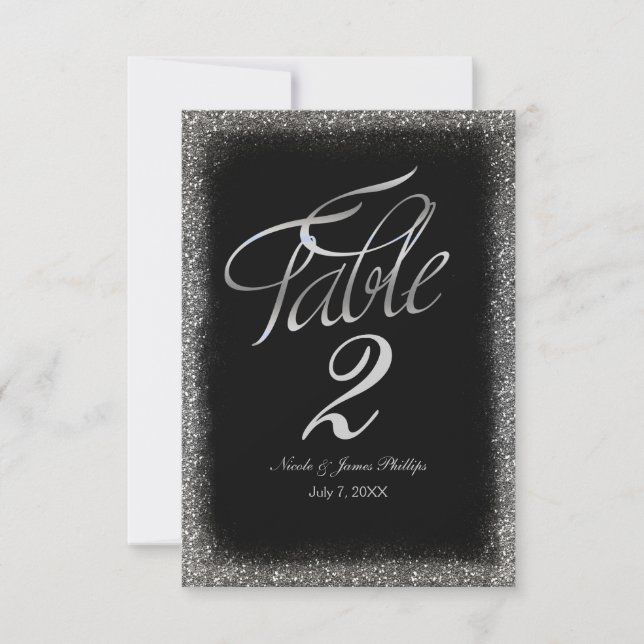 Numéro de table en paillettes de faux argent et gl (Devant)