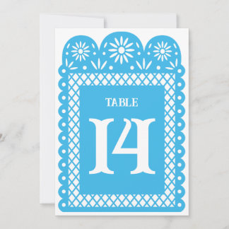 Numéro de table en papier mexicain bleu haché