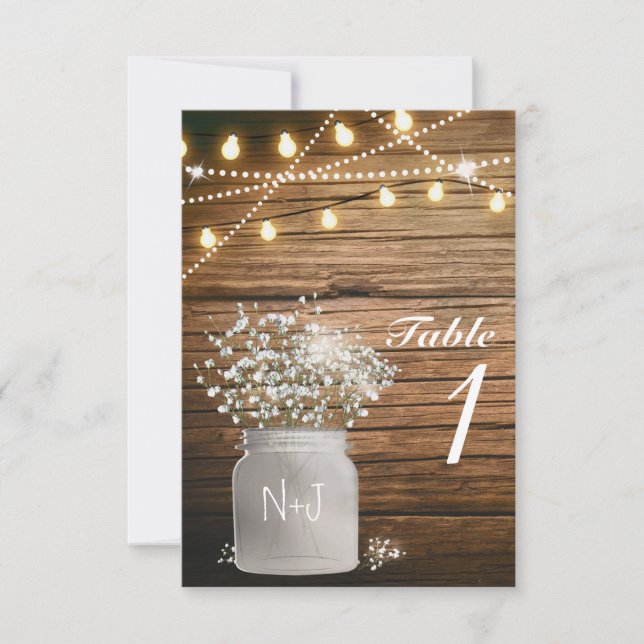 Numéro de table en pot Mason rustique avec fleurs  (Devant)