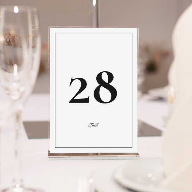 Numéro De Table encadré | Calligraphie Elegant Blanc noir Mariage (Créateur téléchargé)