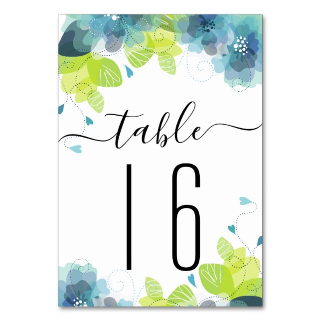 Numéro De Table Éthérée fleurs bleues calligraphie floral mariage (Par défaut)