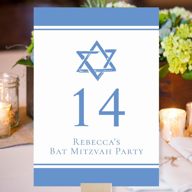 Numéro De Table Étoile bleu clair de David Bat mitzvah Party (Créateur téléchargé)