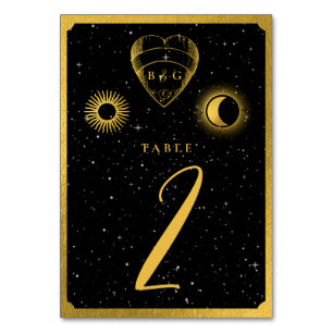 Numéro De Table Étoiles célestes Crescent Lune Mariage d'or noir