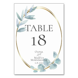 NUMÉRO DE TABLE   Eucalyptus Aquarelle Bleu Poussi
