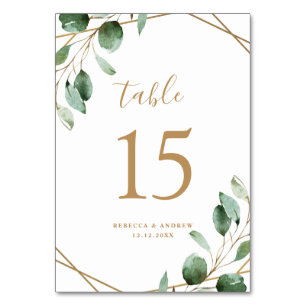 Numéro De Table Eucalyptus Géométrique Or Mariage vert