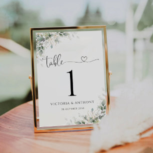 Numéro De Table Eucalyptus Gold Floral Mariage Numéros de tableau