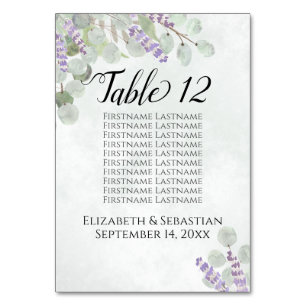 Numéro De Table Eucalyptus & Lavender Rustic Mariage Sièges Graphi