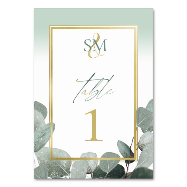 Numéro De Table Eucalyptus mariage sauge vert monogramme (Par défaut)