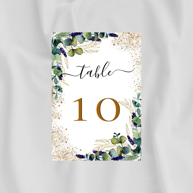 Numéro De Table Eucalyptus verdure élégante parties scintillant or (Créateur téléchargé)