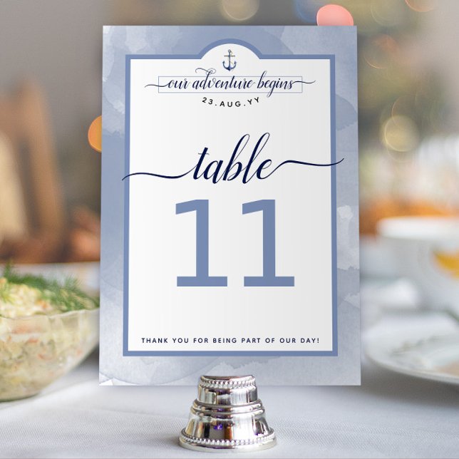 Numéro De Table #Événementiel Mariage Aquarelle Bleu Acier de la M (Nautical Dusty Blue Watercolor Event / Wedding Table Numbers)