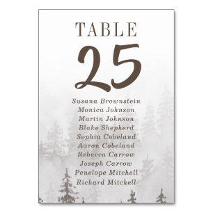 Numéro De Table Evergreens in the Fog Forest Grey Guest Names