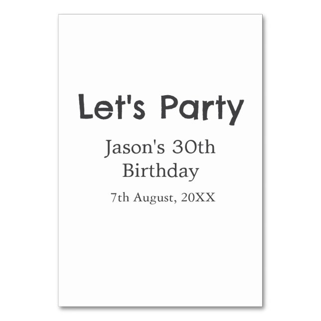 Numéro De Table Faisons la fête heureux 30e anniversaire simple no (Par défaut)