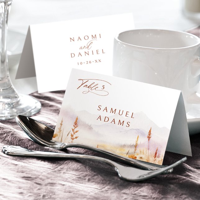 Numéro De Table Fall Wildflower Mountain Foldable Place Card (Fall Wildflower Mountain Foldable Place Card)