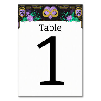 Numéro De Table Fantaisie Gamer Violet Sarcelle Doré Crête