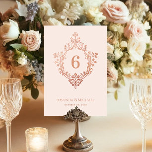 Numéro De Table Fard à joues Rose Gold Crest Rose Élégant Mariage