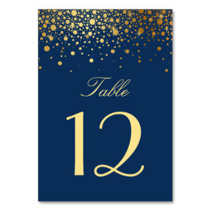 Numéro De Table Faux Gold Foil Confetti Dots Navy Blue